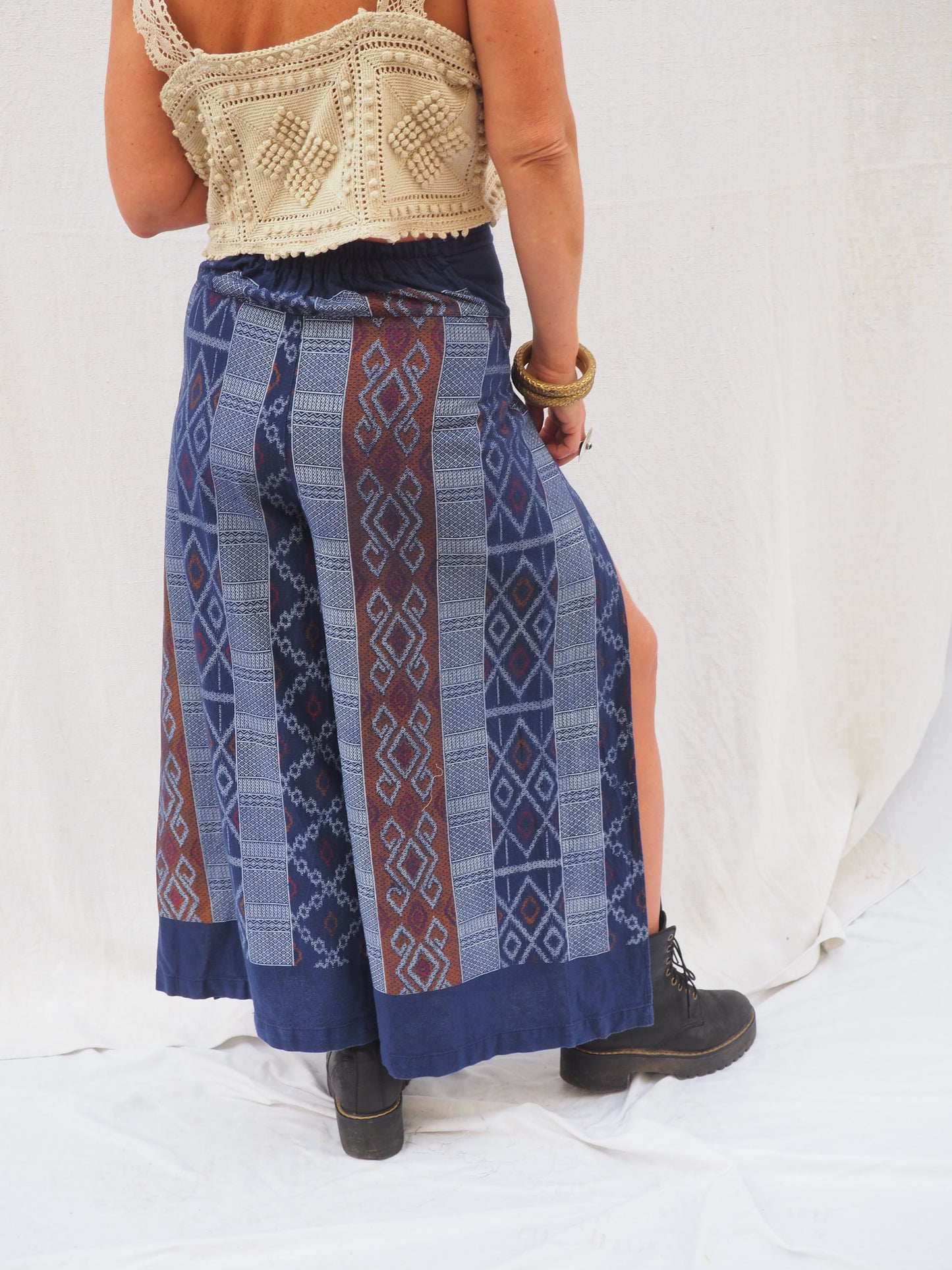 Vintage Woven Ikat Wide-Leg Pants