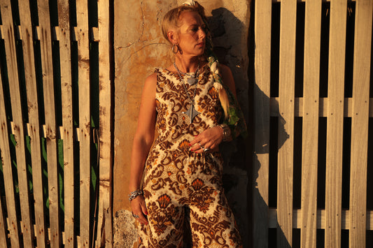 Vintage textiles up-cycled crop top made by vagabond Ibiza pants available separately