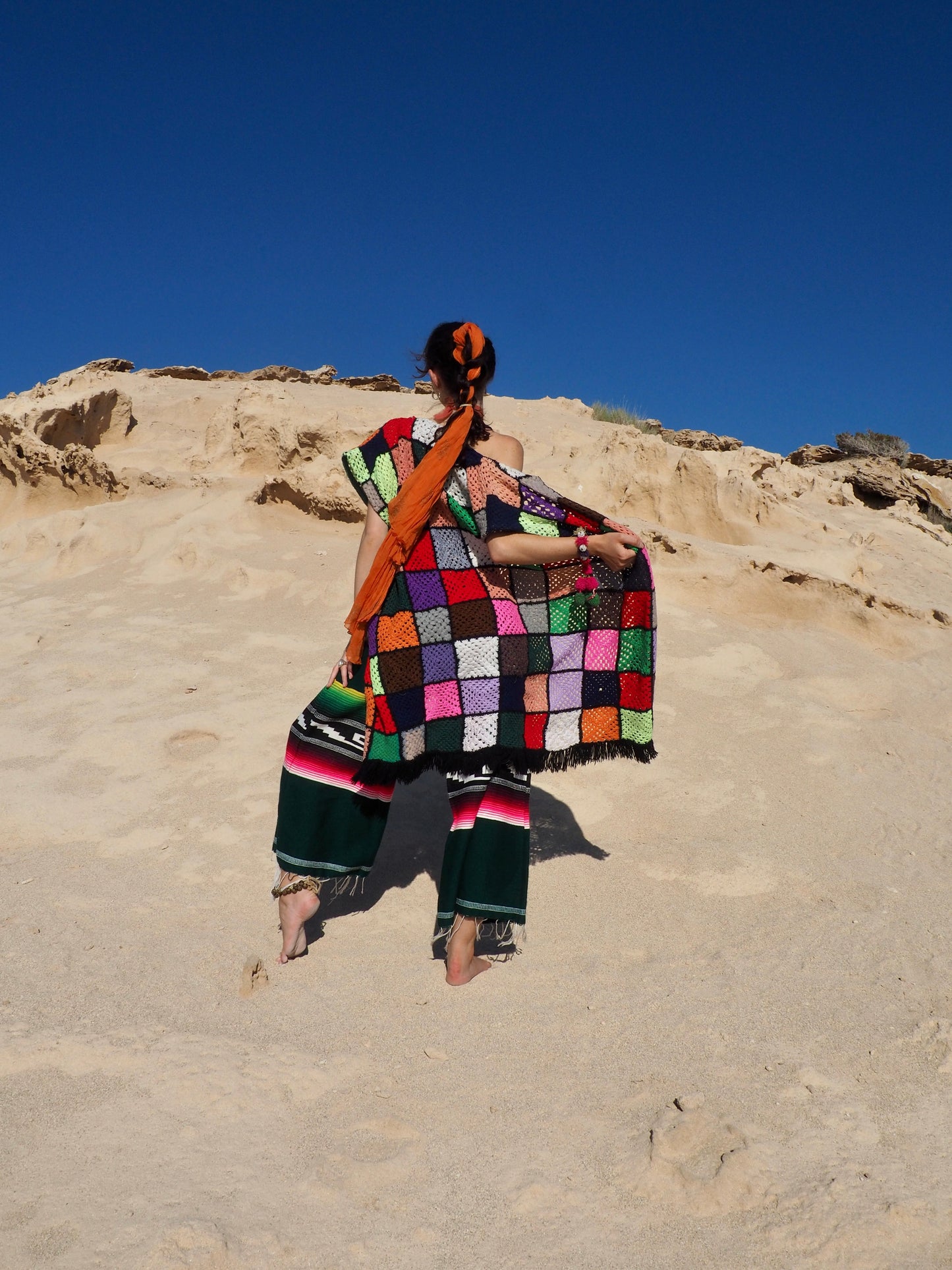 Colourful Vintage crochet waistcoat jacket up-cycled fashion by Vagabond Ibiza