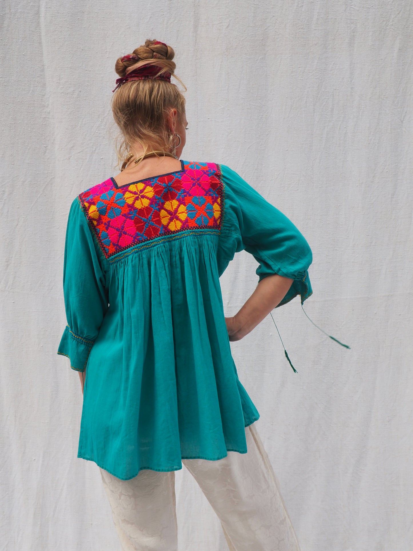 Vintage Mexican Hand-Embroidered Cotton Tunic