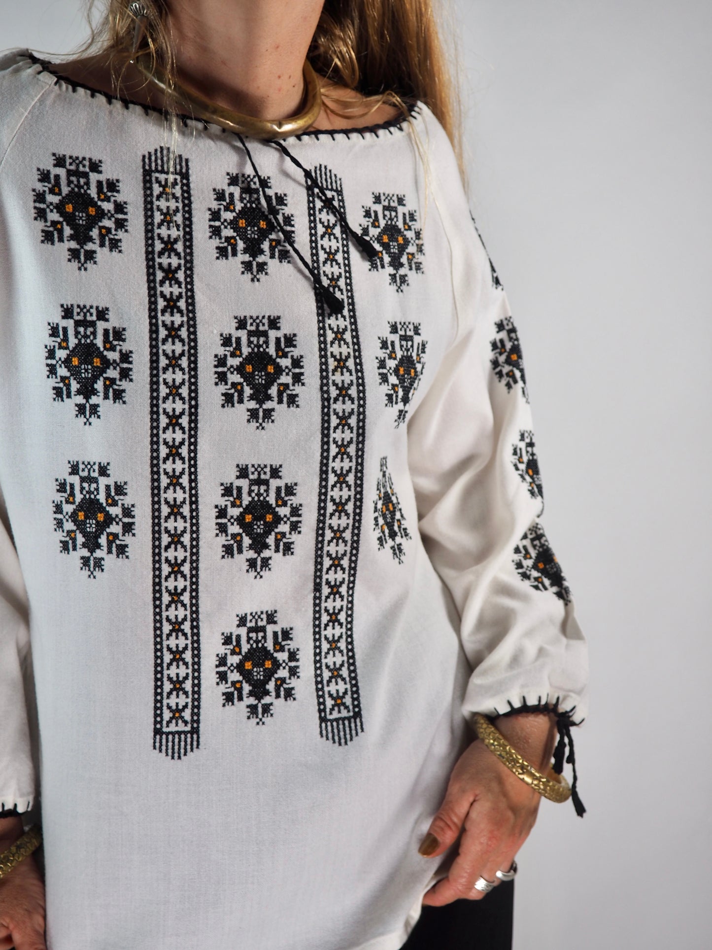 Vintage 1970s Romanian Embroidered Blouse