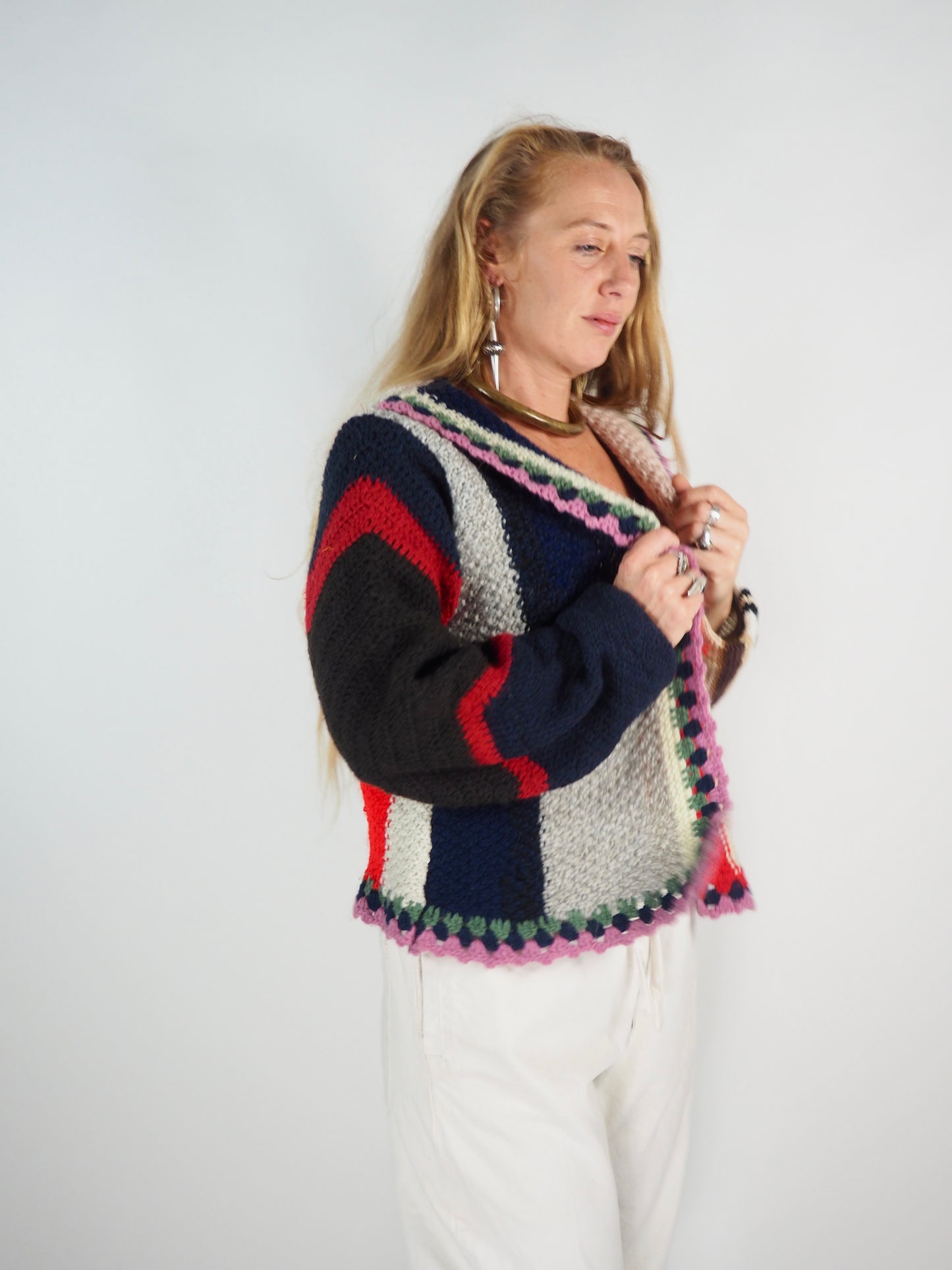 This one-of-a-kind vintage jacket is a true statement piece, crafted from a mix of cotton and wool crochet