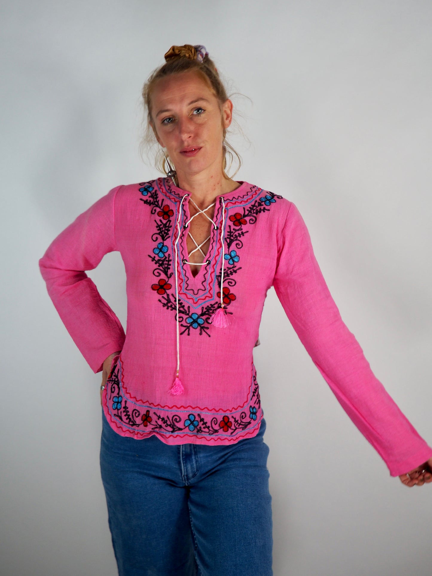 Vintage 1970s Indian Cotton Cheesecloth Blouse – Pink