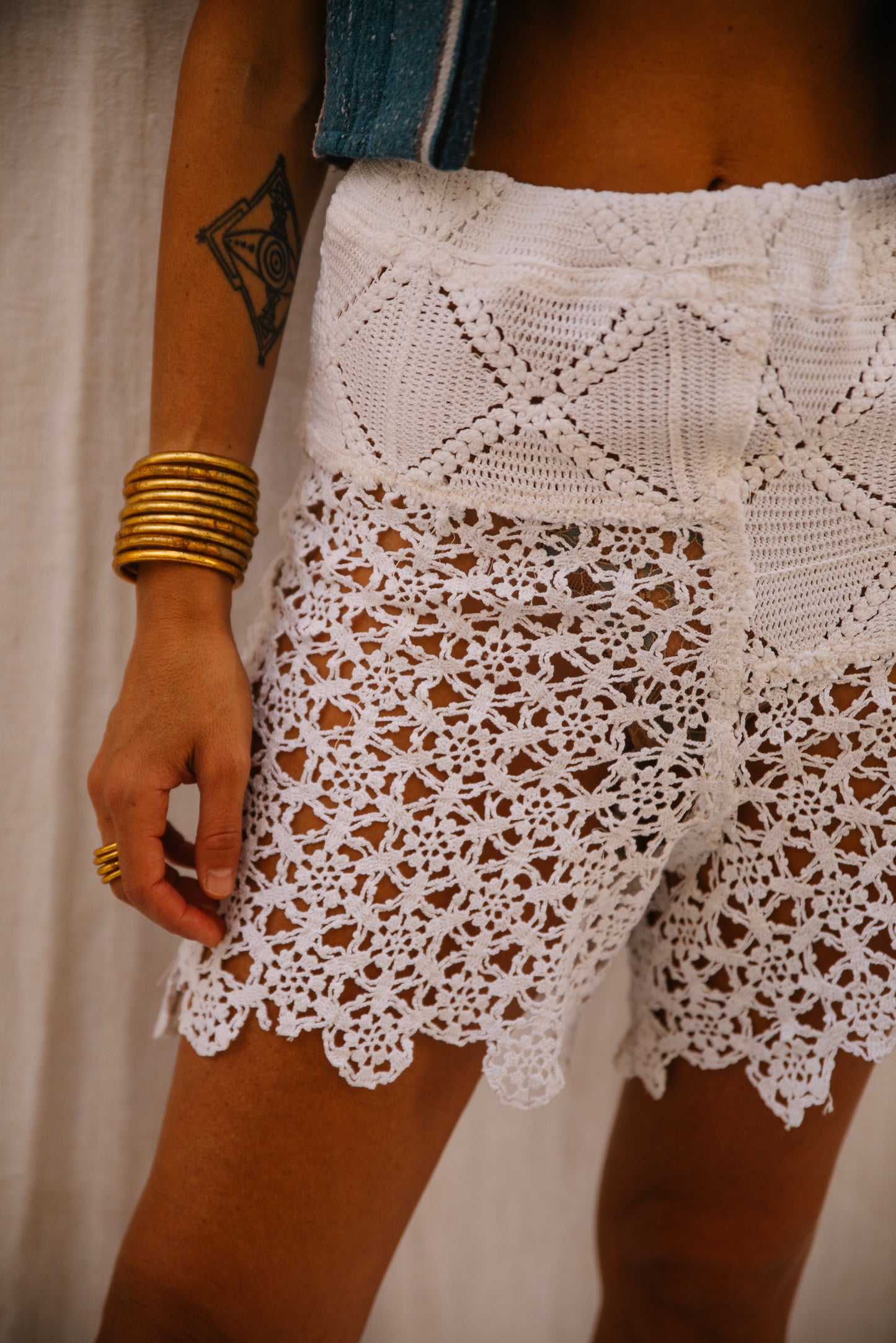 Up-cycled Vintage French Crochet and Lace Patchwork Shorts – Handmade by Vagabond Ibiza