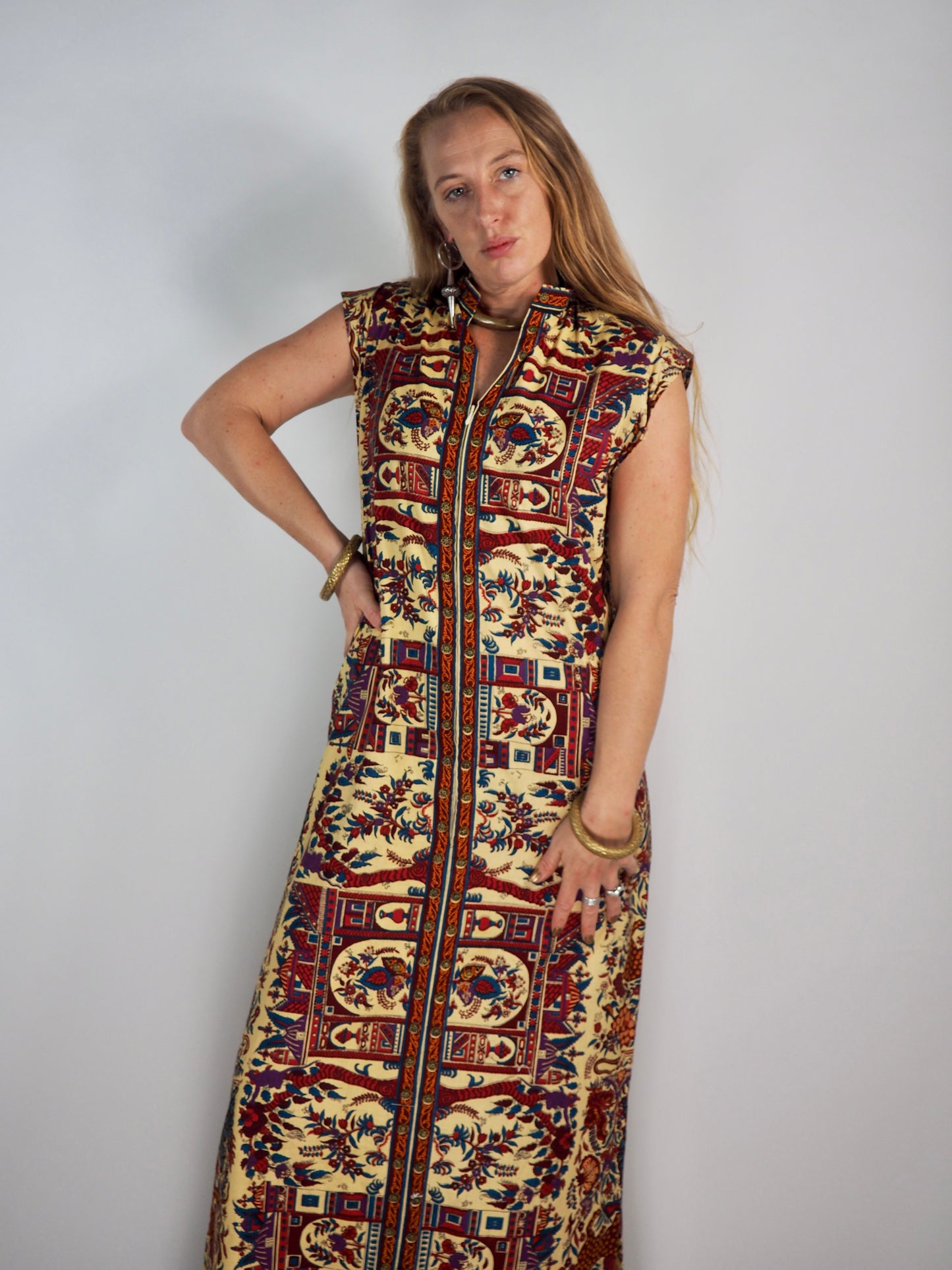 Vintage 1970s Printed Cotton Dress with bold print