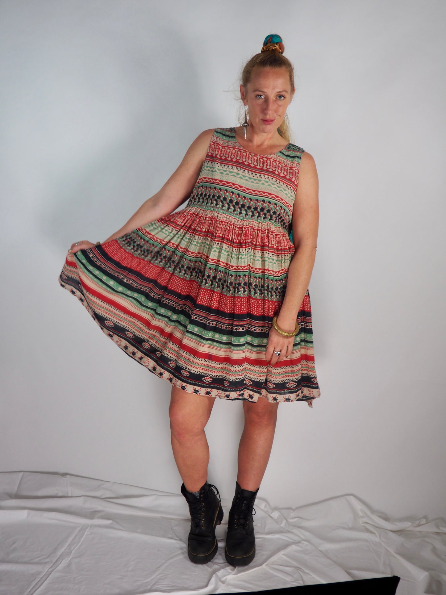 Vintage 1980s Indian Cotton Printed Sundress – Free Size