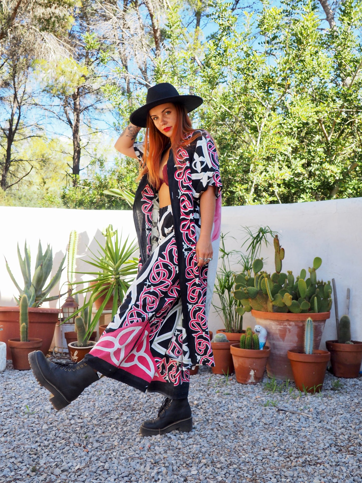 Long oversized waistcoat jacket up-cycled by Vagabond Ibiza from screen printed cotton textiles super cool.