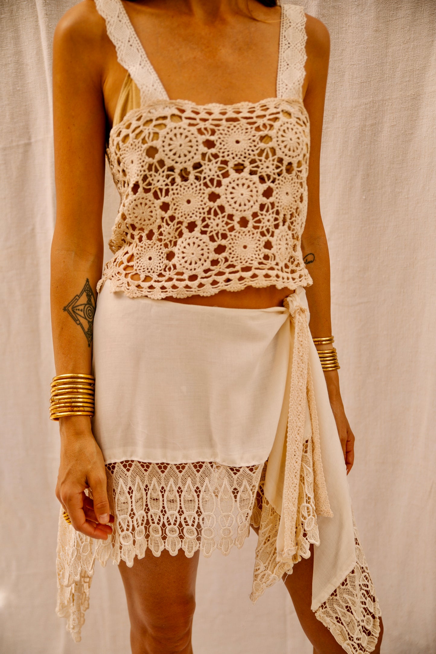 Up-cycled Wraparound Cotton & Lace Skirt – Handmade by Vagabond Ibiza