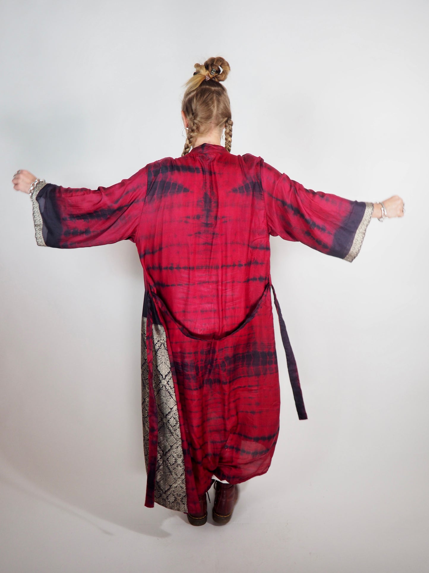 The Kardash Long Kimono – Up-cycled Vintage Sari long Kimono Robe with Waist Tie + Matching Scrunchy & Storage Bag