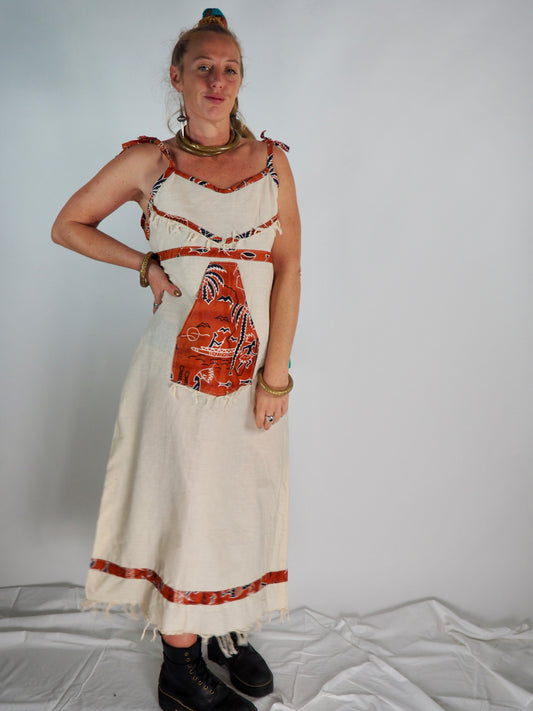 Vintage 1970s African Cotton Strapless Maxi Dress