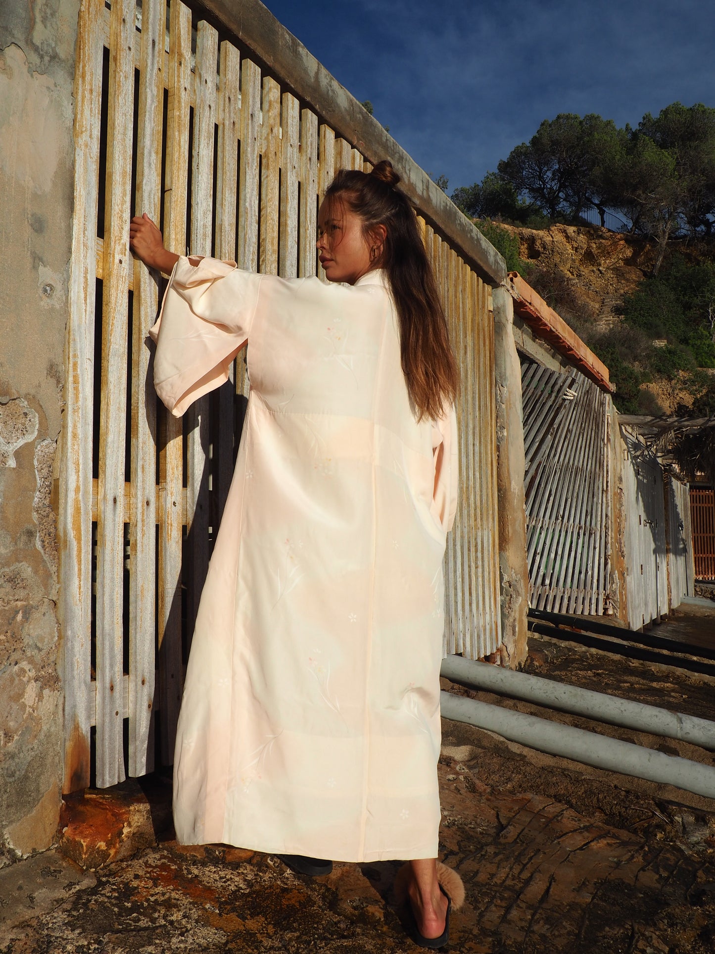 Vintage original silk Japanese kimono in soft pink