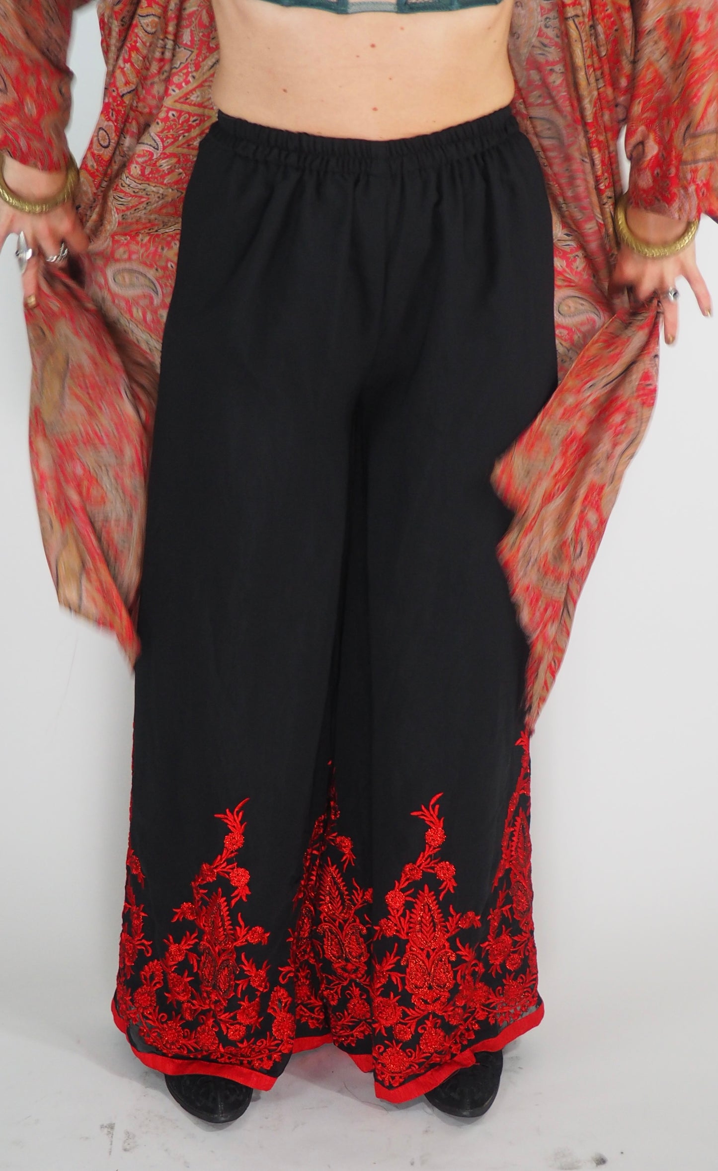 Vintage Indian Black Embroidered Pants