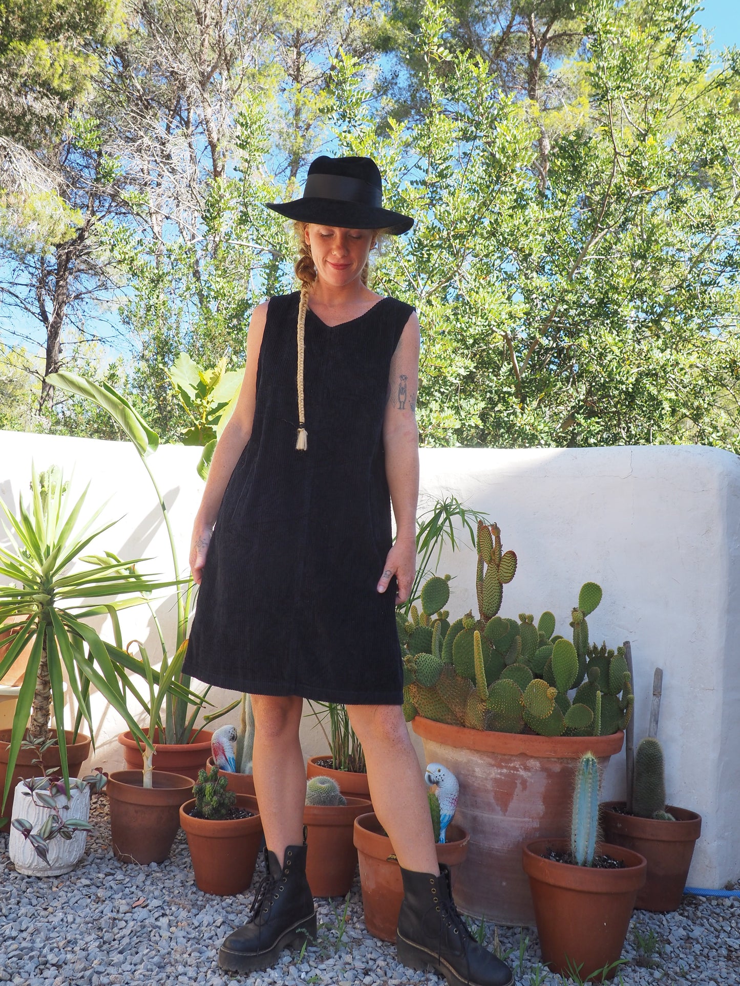 Vintage 1980’s black corduroy short dress with pockets