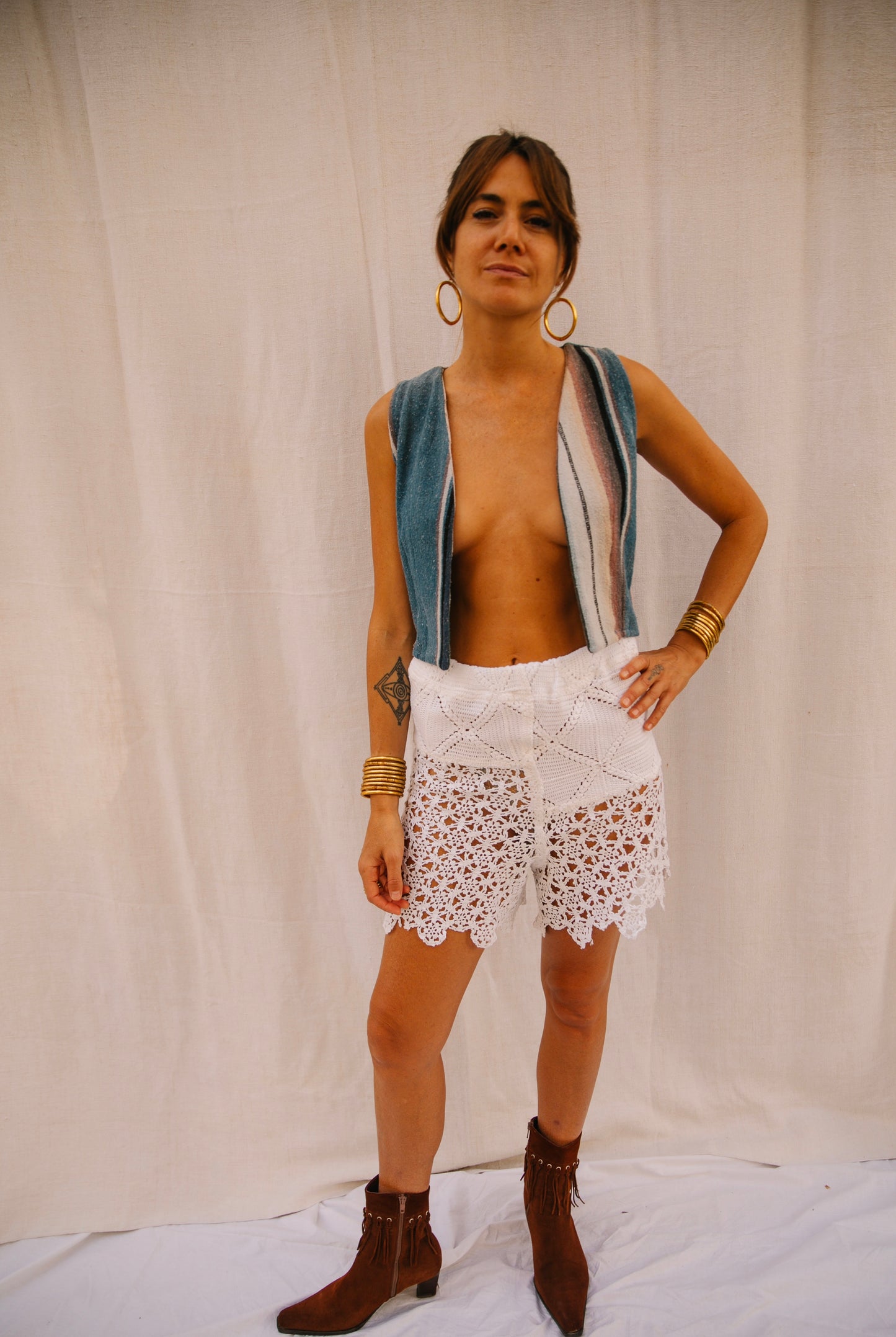 Up-cycled Vintage French Crochet and Lace Patchwork Shorts – Handmade by Vagabond Ibiza