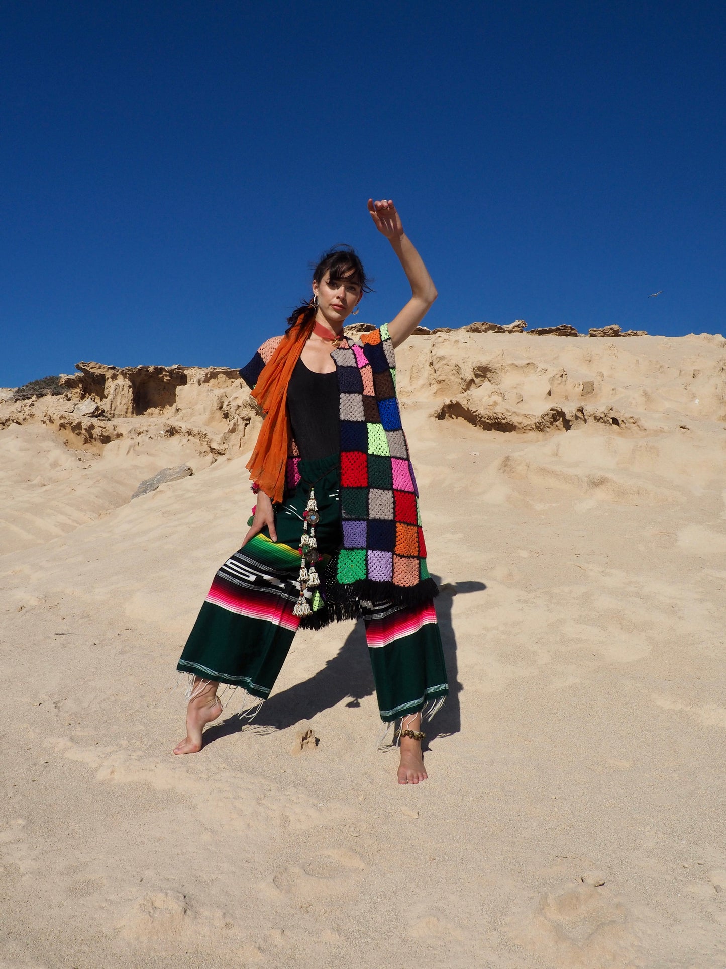 Colourful Vintage crochet waistcoat jacket up-cycled fashion by Vagabond Ibiza