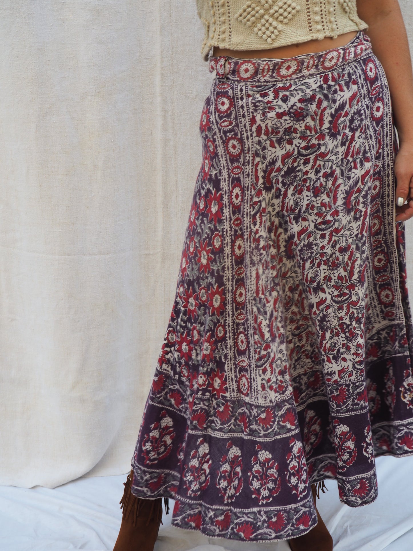 Vintage 1970s Indian Block Print Wrap Skirt – Lightweight Cotton