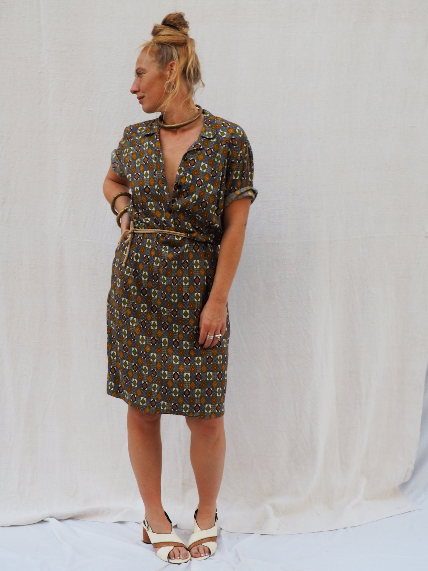 Vintage 1960s Geometric Print Day Dress