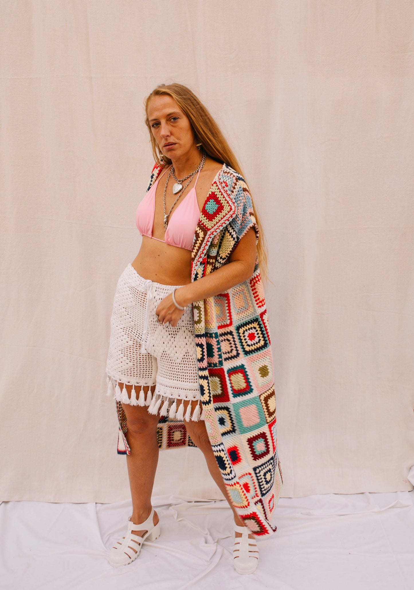 Vintage 1970s Granny Square Crochet blanket jacket waistcoat up-cycled by Vagabond Ibiza