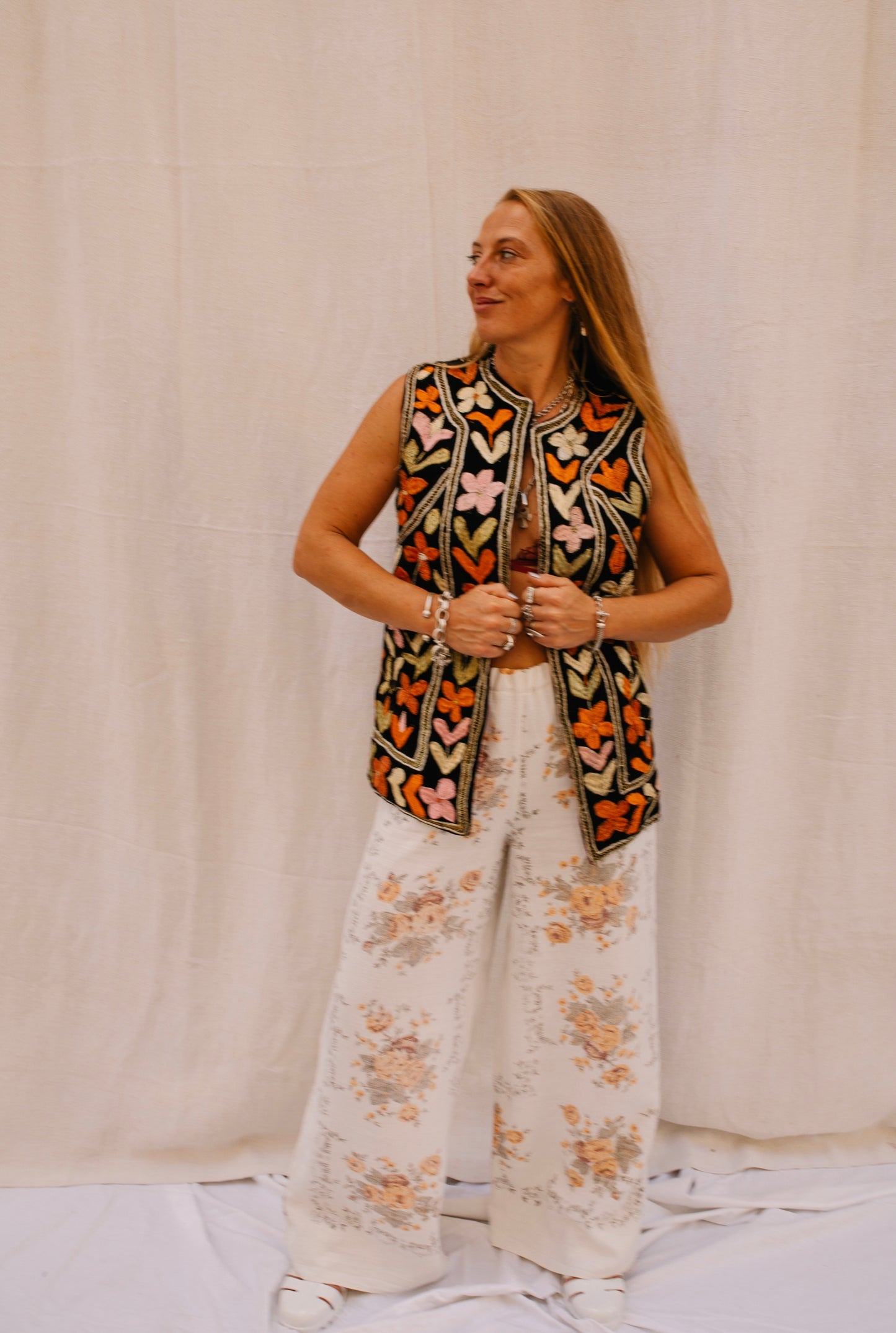 Vintage 1970s floral Embroidered Bohemian Waistcoat