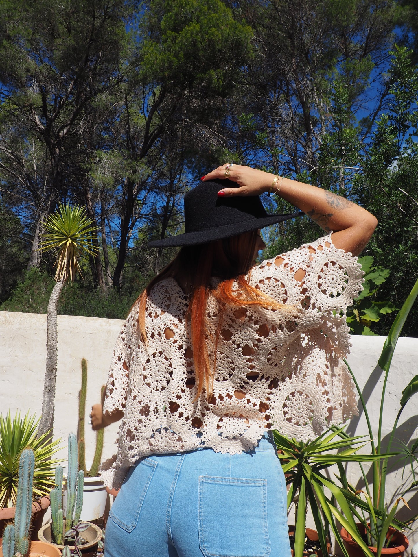 Vintage cream silk crochet top up-cycled by Vagabond Ibiza