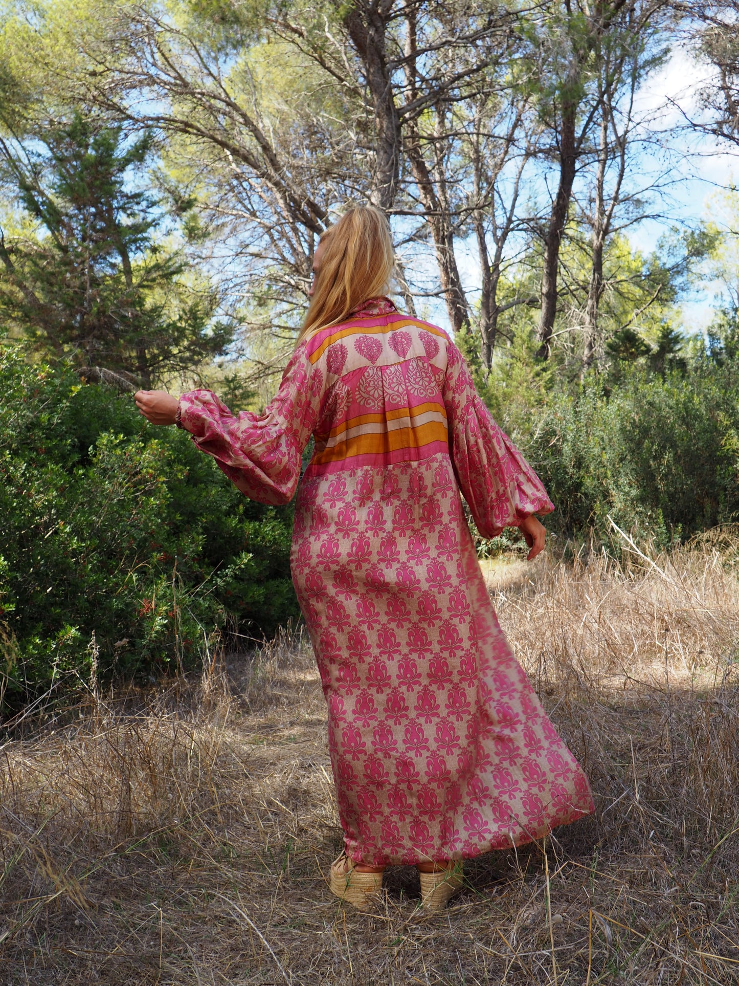 The Llenya dress Vintage Indian sari dress with oversized sleeves up-cycled by Vagabond Ibiza