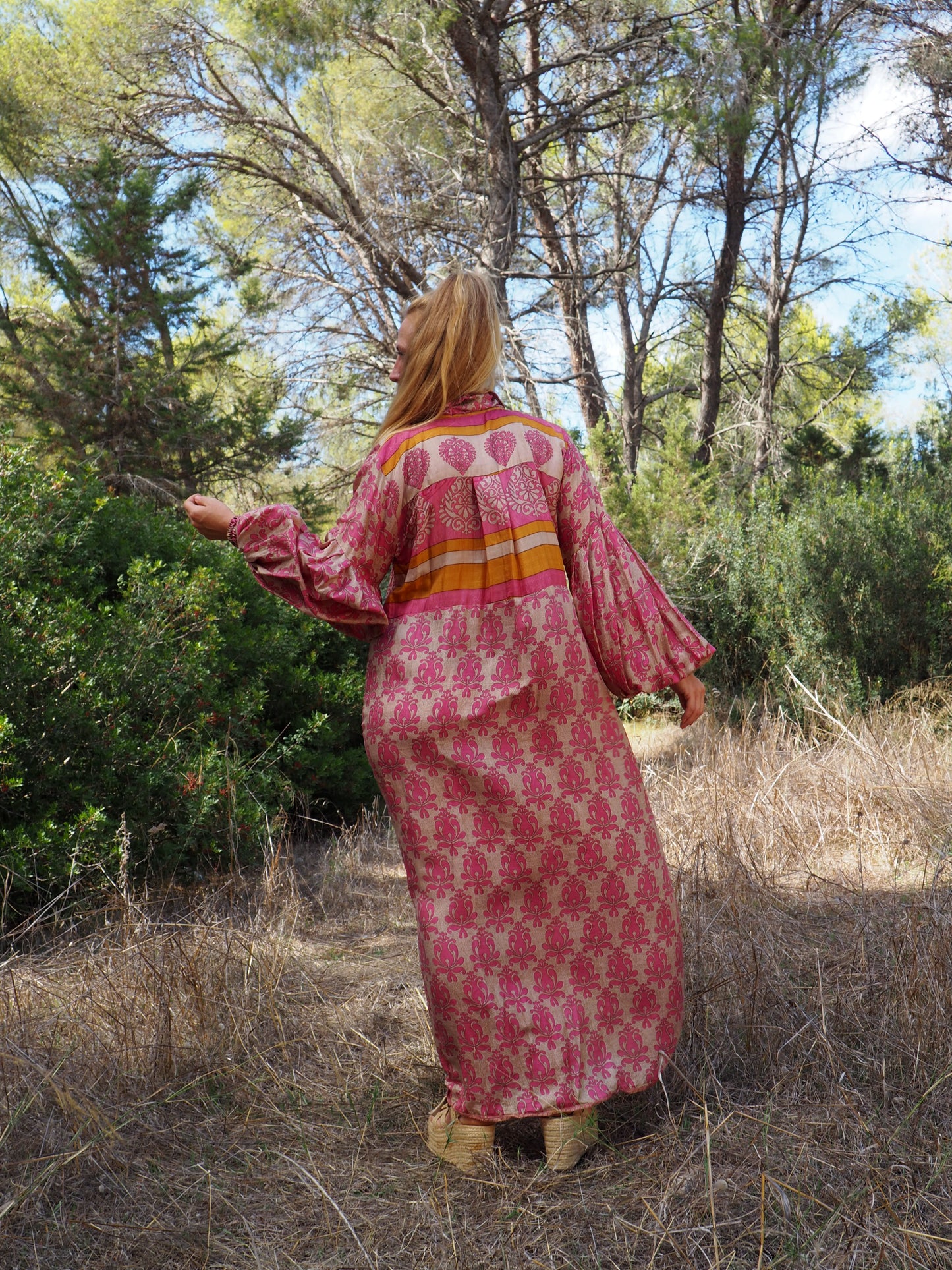 The Llenya dress Vintage Indian sari dress with oversized sleeves up-cycled by Vagabond Ibiza