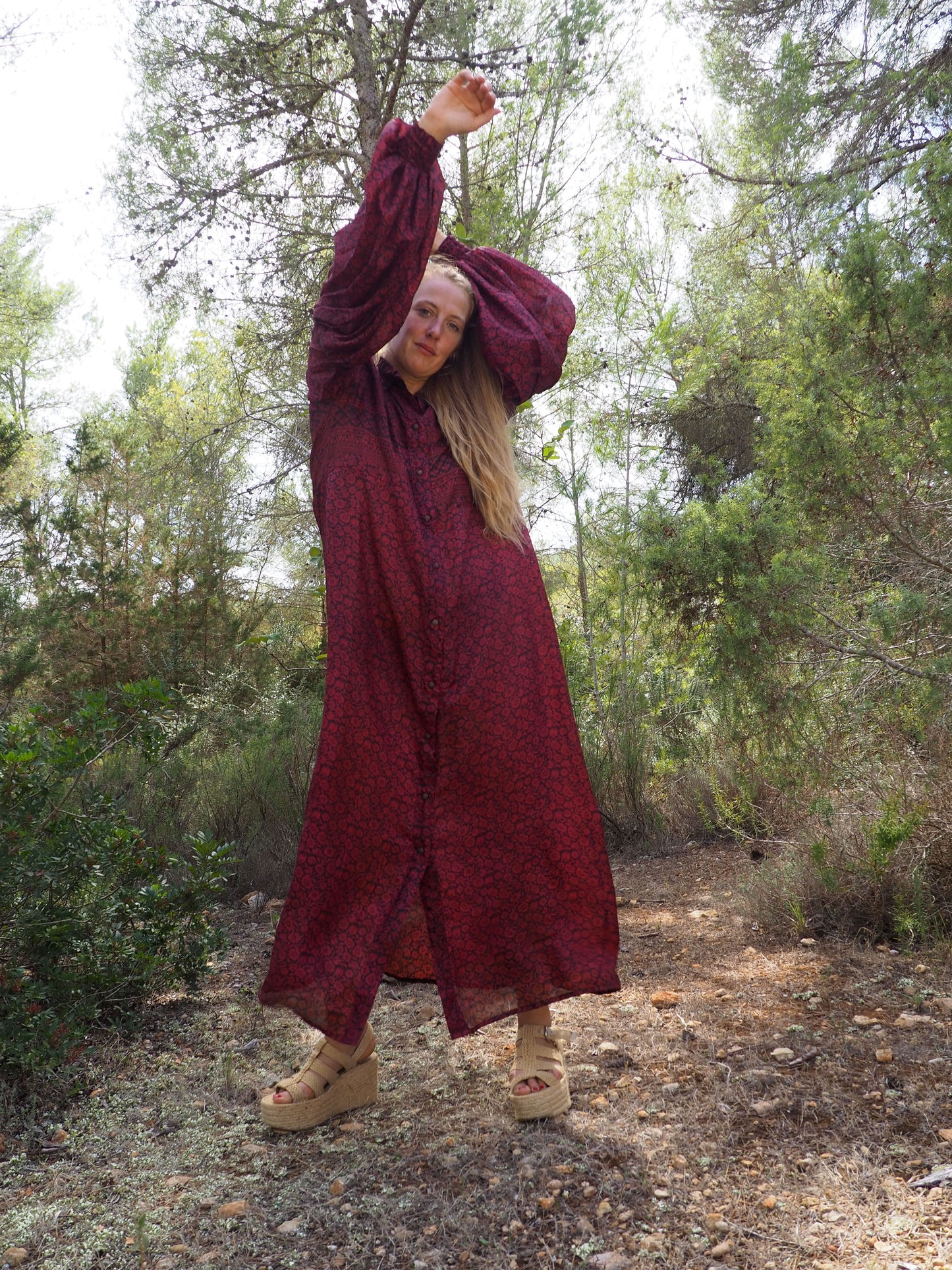 Vintage Indian sari dress with oversized sleeves up-cycled by Vagabond Ibiza