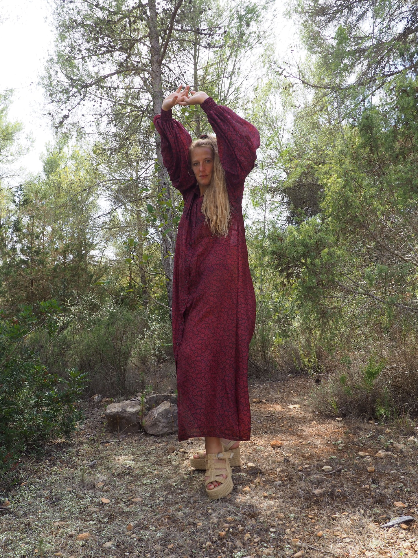 Vintage Indian sari dress with oversized sleeves up-cycled by Vagabond Ibiza