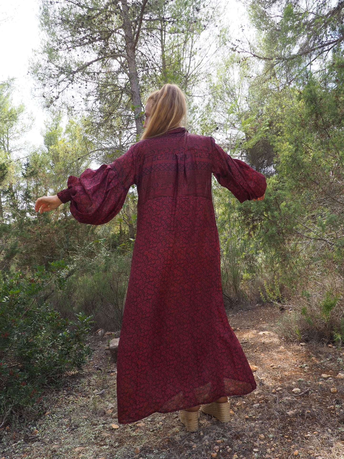 Vintage Indian sari dress with oversized sleeves up-cycled by Vagabond Ibiza