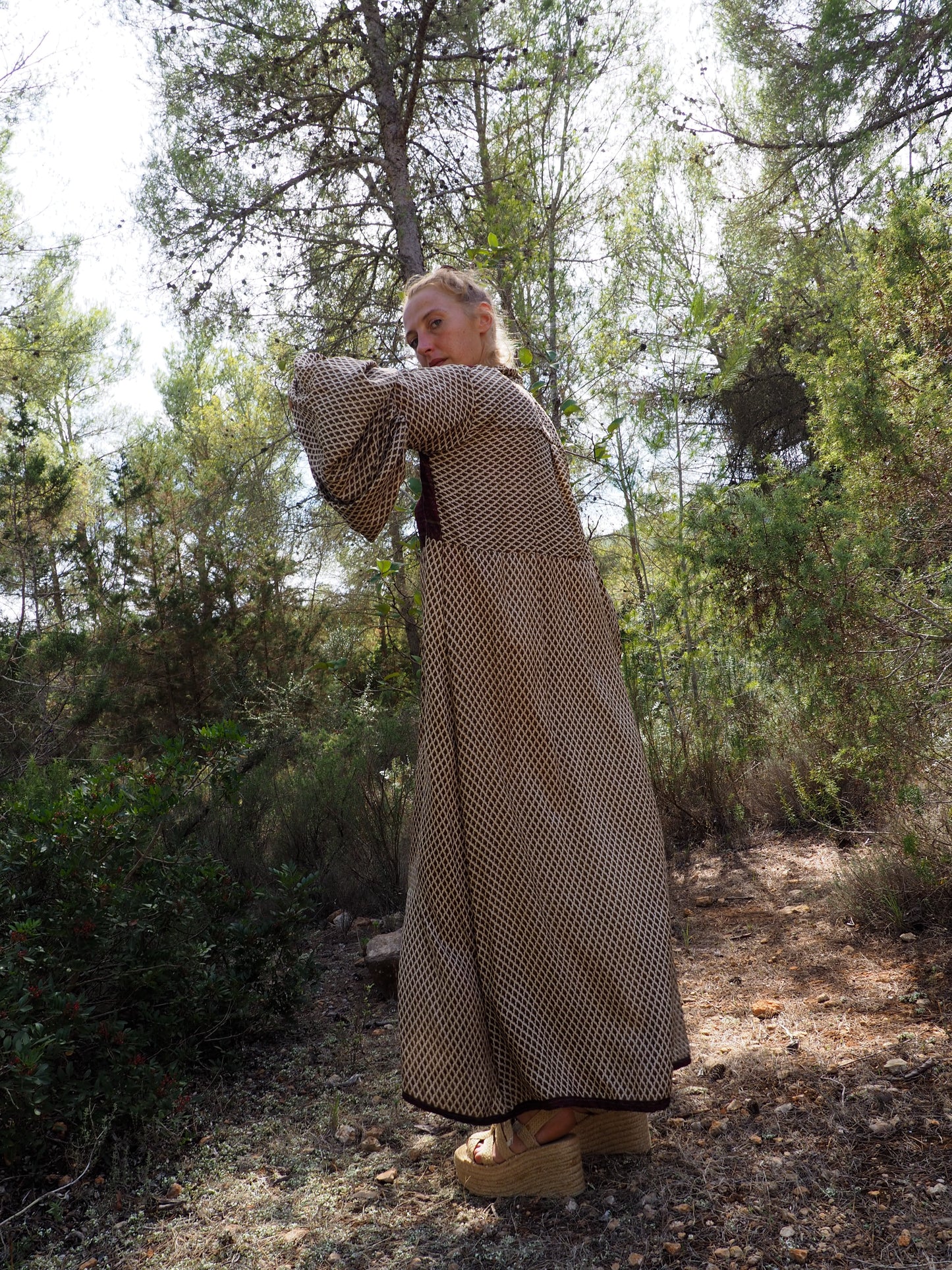 Vintage Indian sari dress with oversized sleeves up-cycled by Vagabond Ibiza