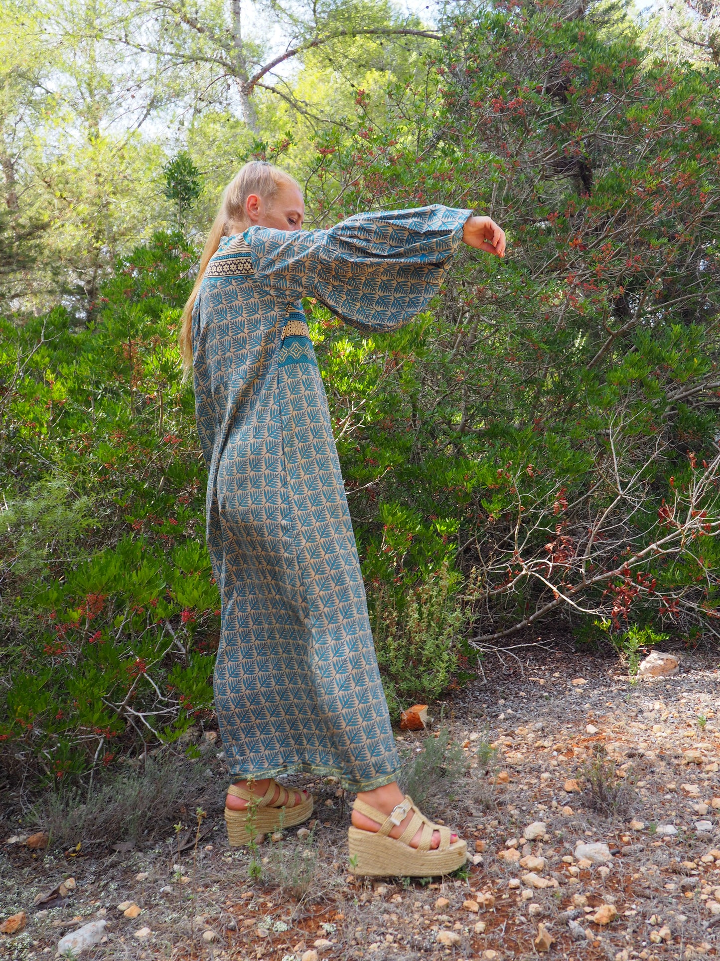 Vintage Indian sari dress with oversized sleeves up-cycled by Vagabond Ibiza