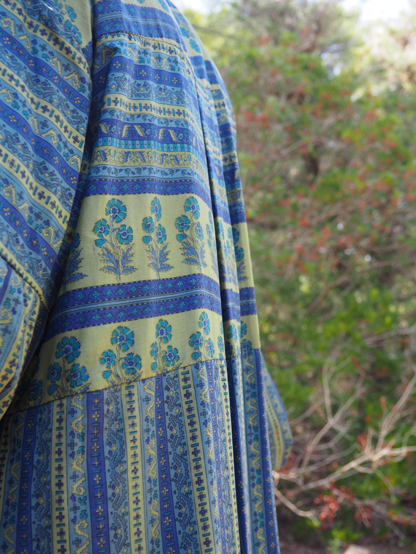 Vintage Indian sari dress with oversized sleeves up-cycled by Vagabond Ibiza