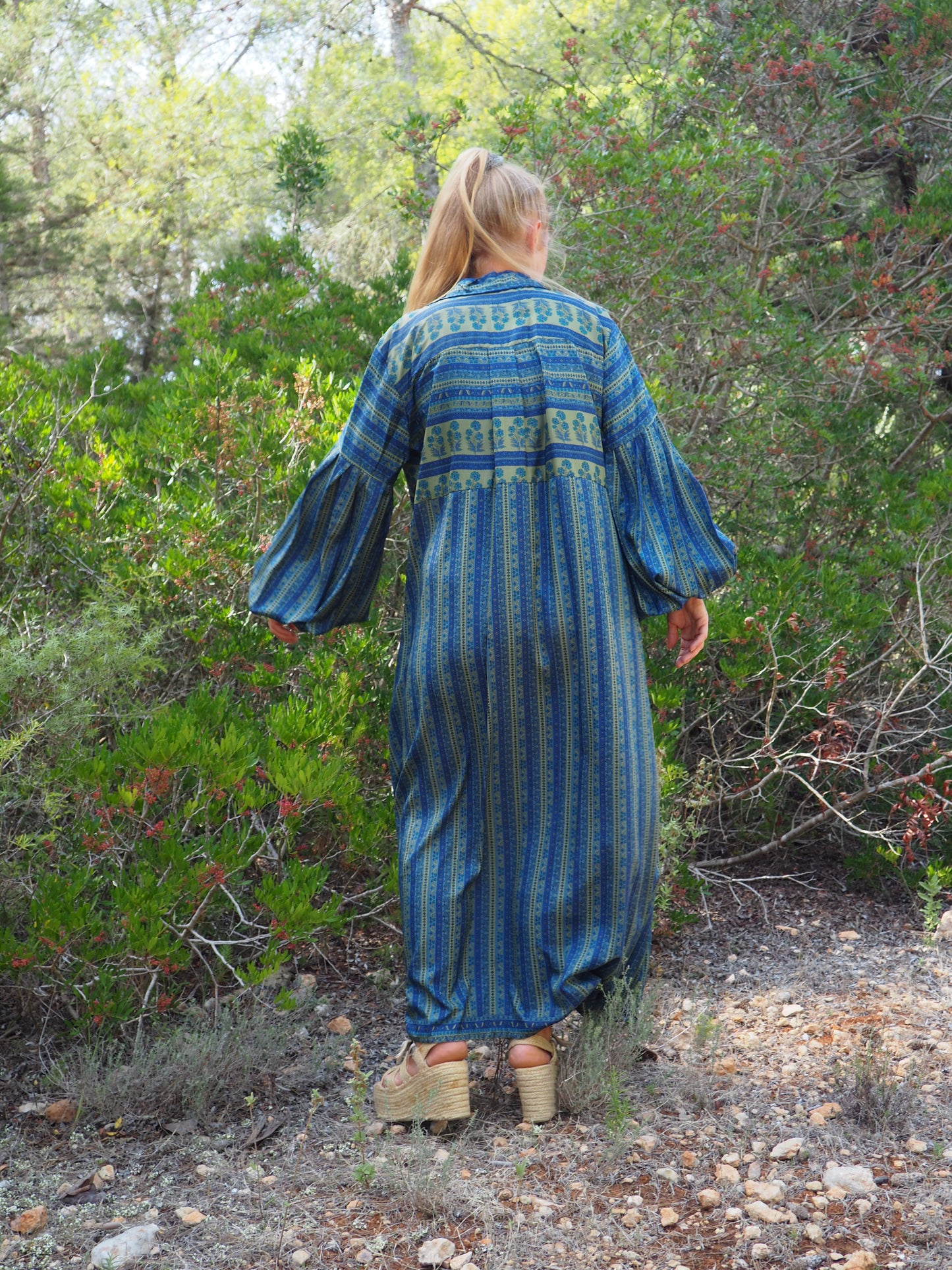 Vintage Indian sari dress with oversized sleeves up-cycled by Vagabond Ibiza