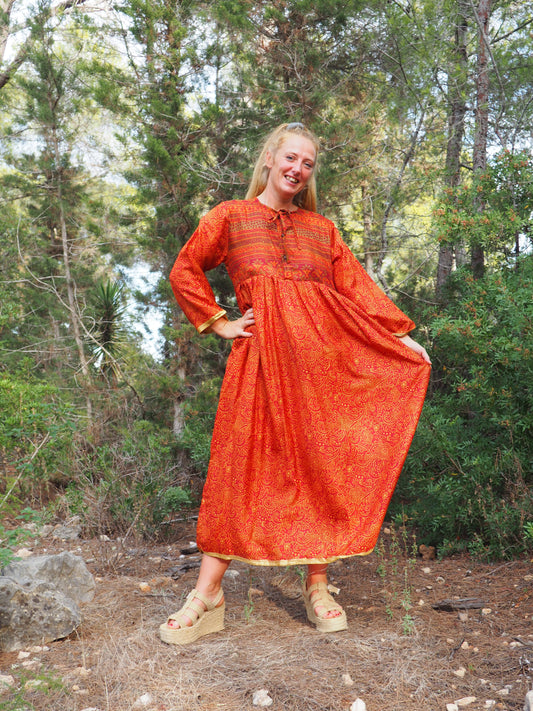 Vintage Indian sari dress up-cycled by Vagabond Ibiza