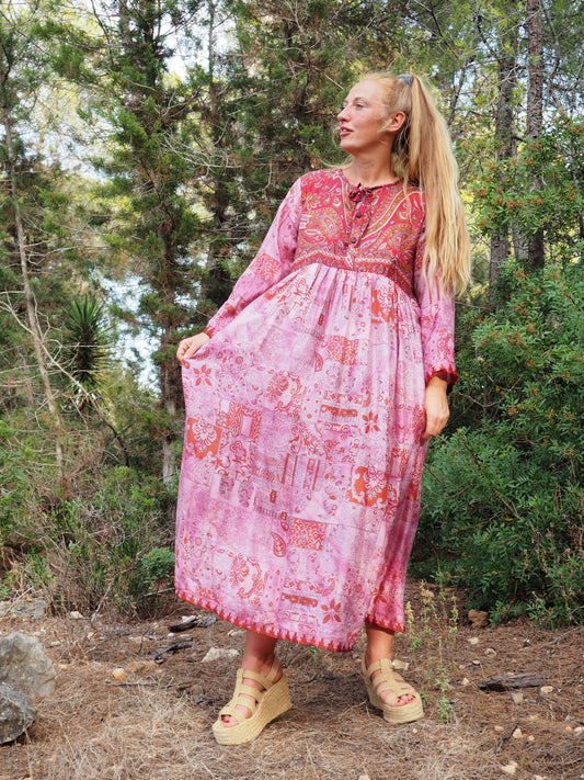 Vintage Indian sari dress up-cycled by Vagabond Ibiza