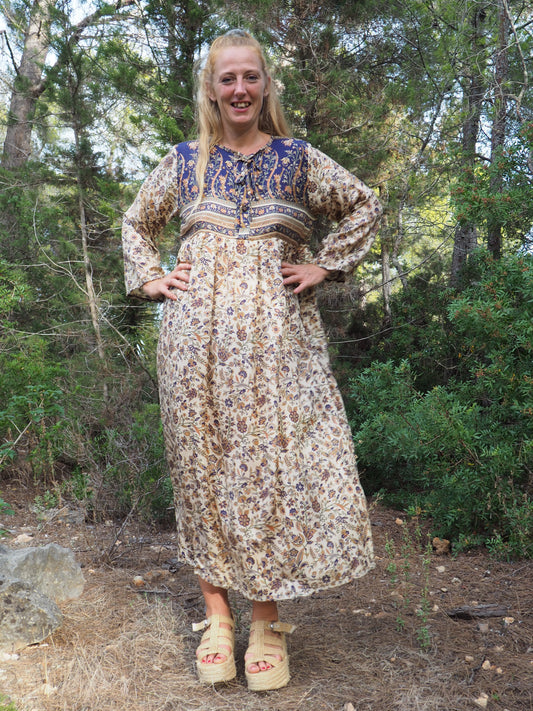 Vintage Indian sari dress with oversized sleeves up-cycled by Vagabond Ibiza