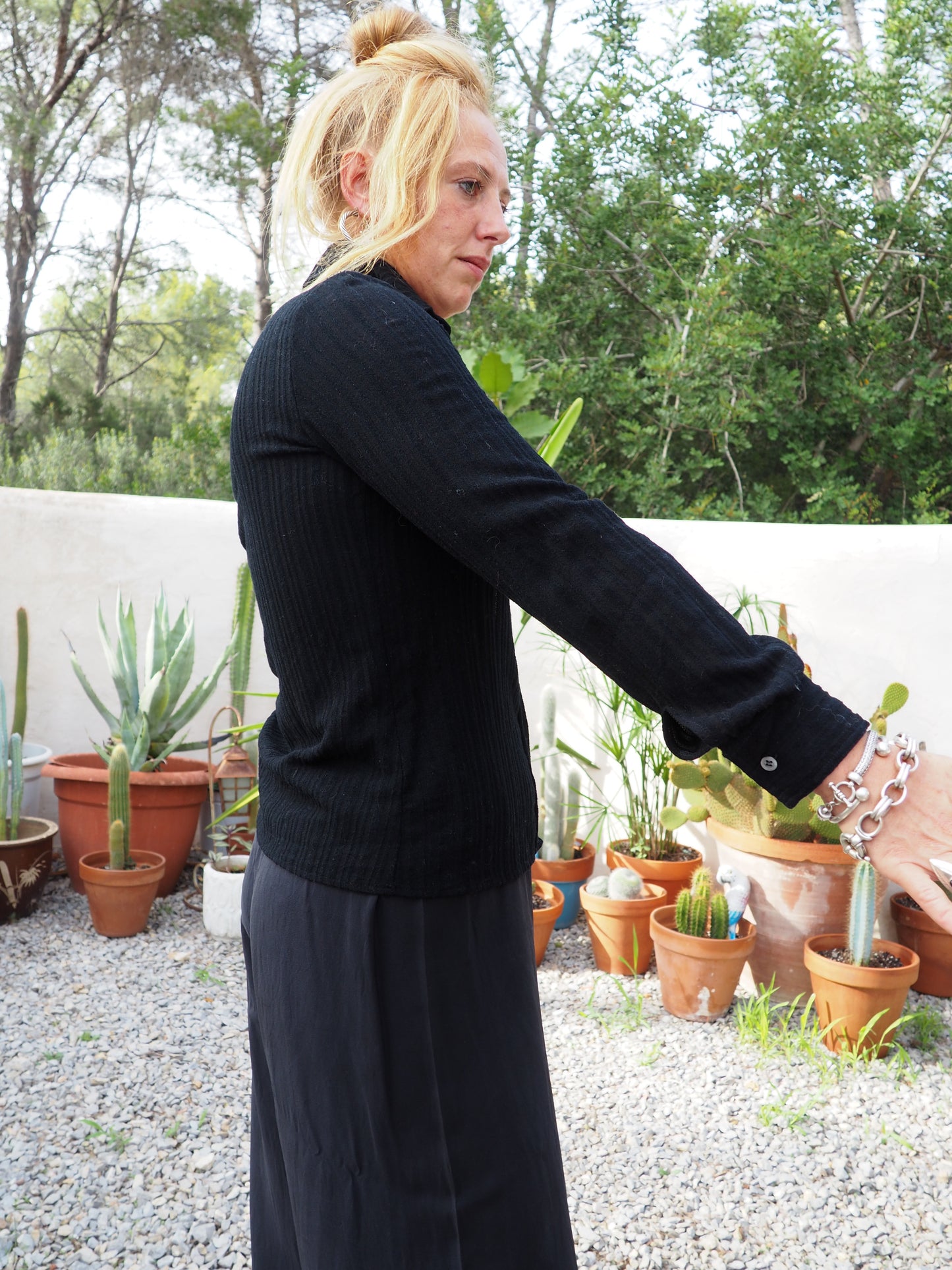 Vintage 1970’s black shirt with buttons down the front oversized collars and back tie details