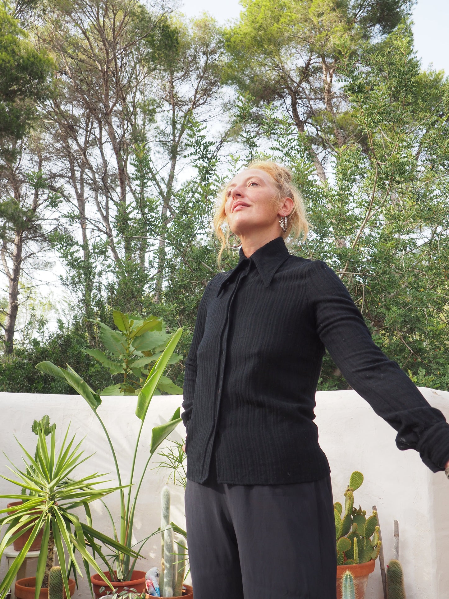 Vintage 1970’s black shirt with buttons down the front oversized collars and back tie details