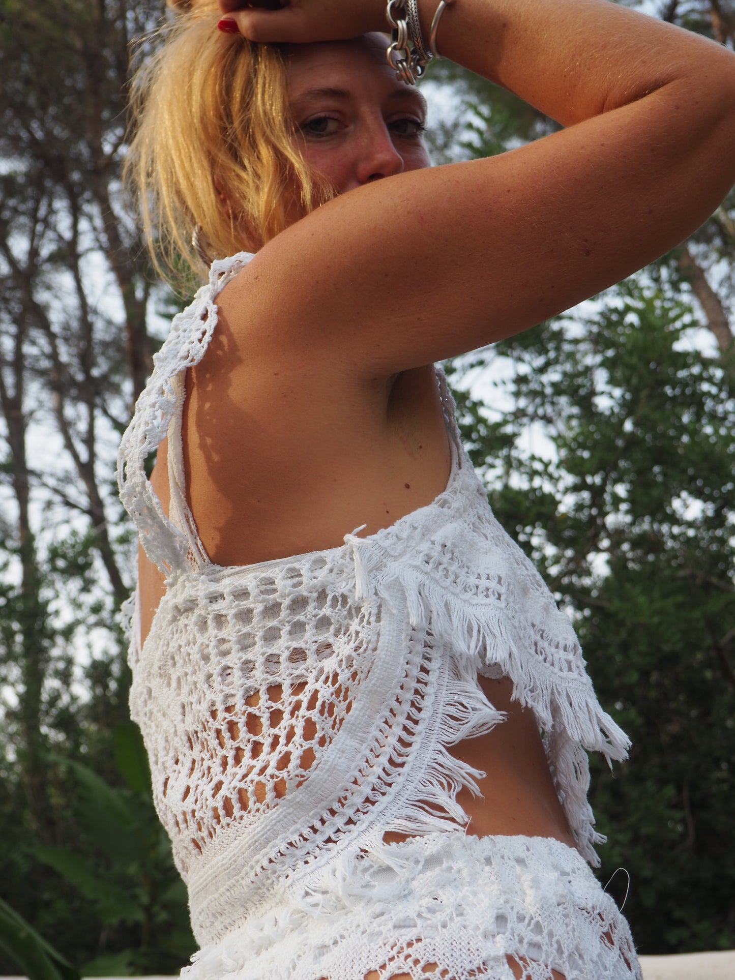 Vintage white handmade crochet top up-cycled by Vagabond Ibiza.