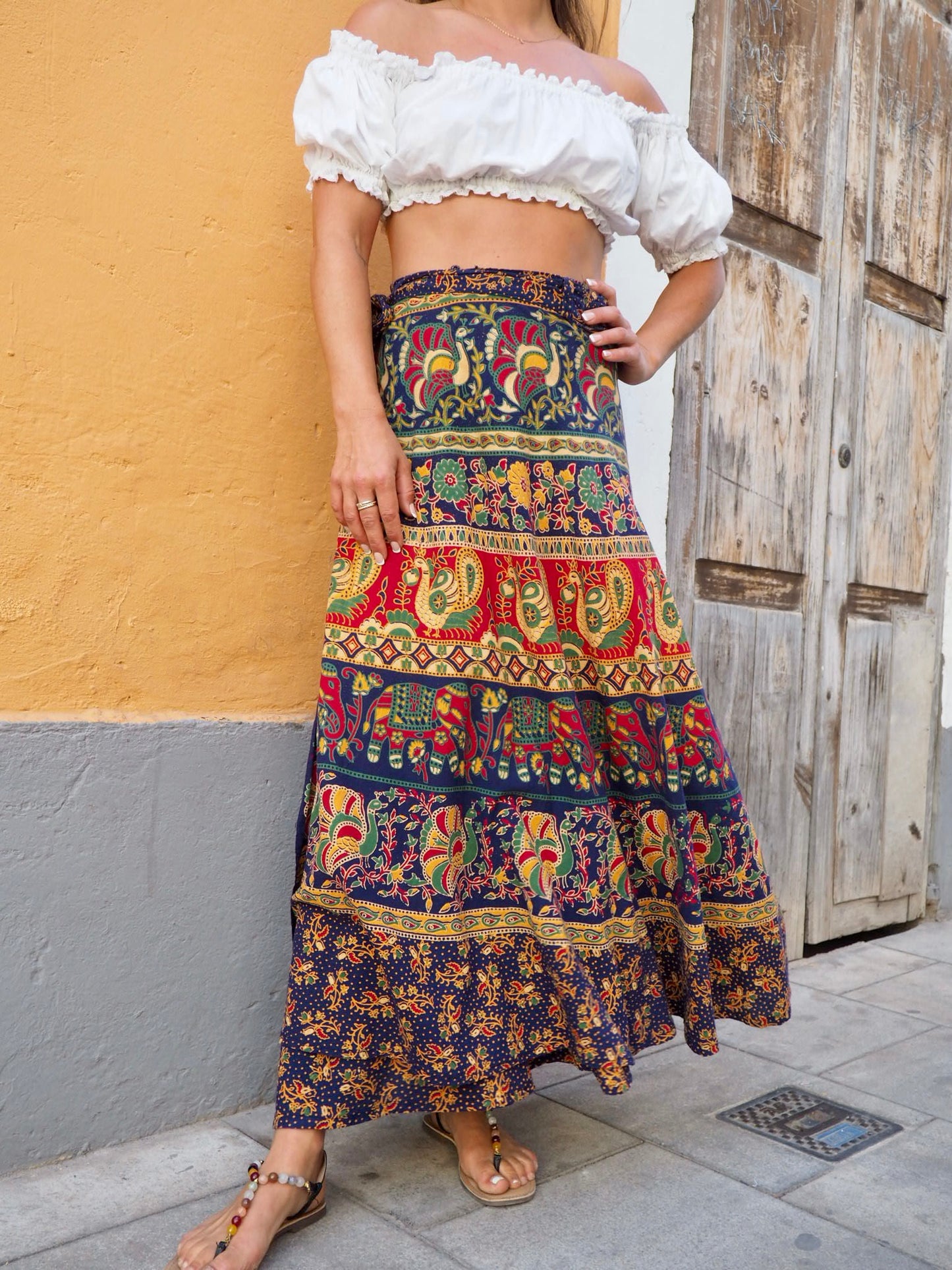 Vintage Indian 1970’s cotton block printed wrap skirt