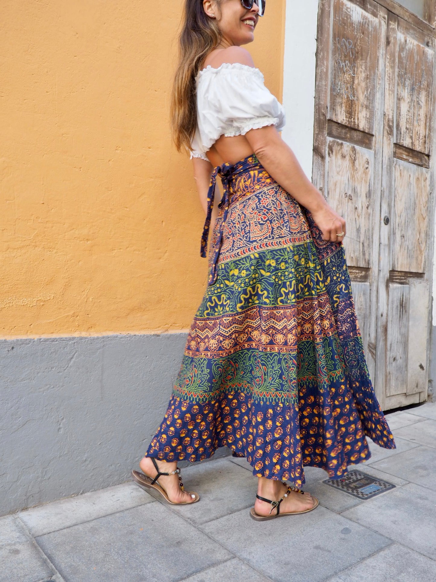 Vintage Indian 1970’s cotton block printed wrap skirt