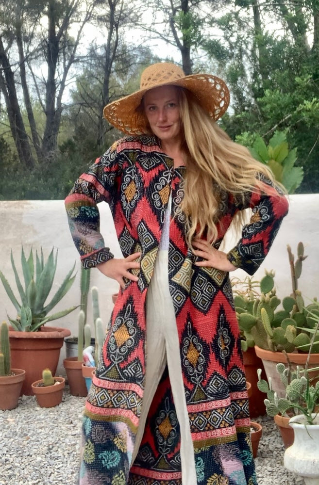 Beautiful handmade Indian Kantha long jacket up-cycled by Vagabond Ibiza