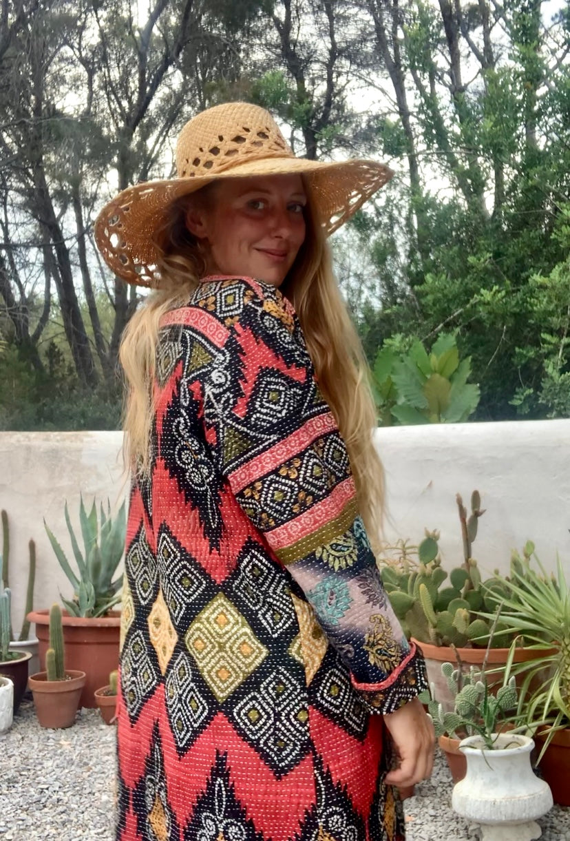 Beautiful handmade Indian Kantha long jacket up-cycled by Vagabond Ibiza