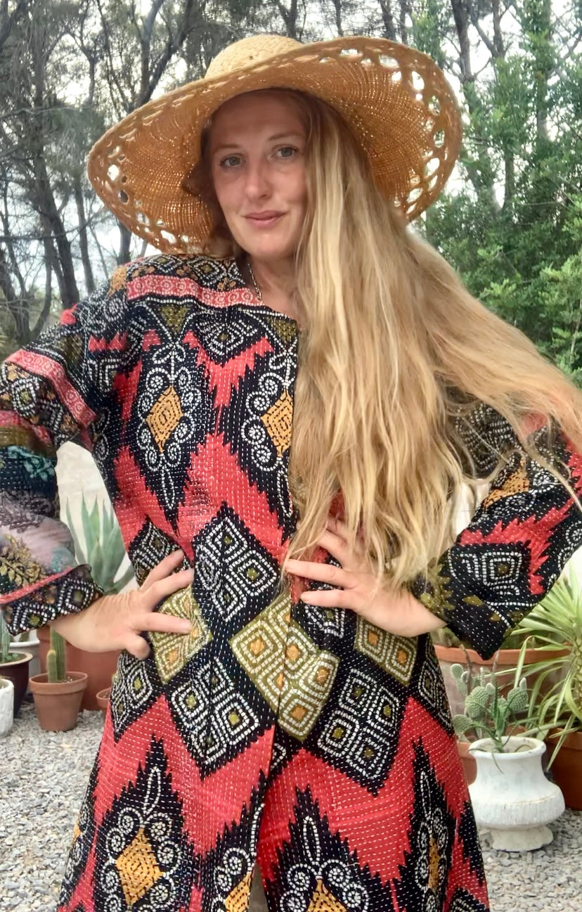 Beautiful handmade Indian Kantha long jacket up-cycled by Vagabond Ibiza