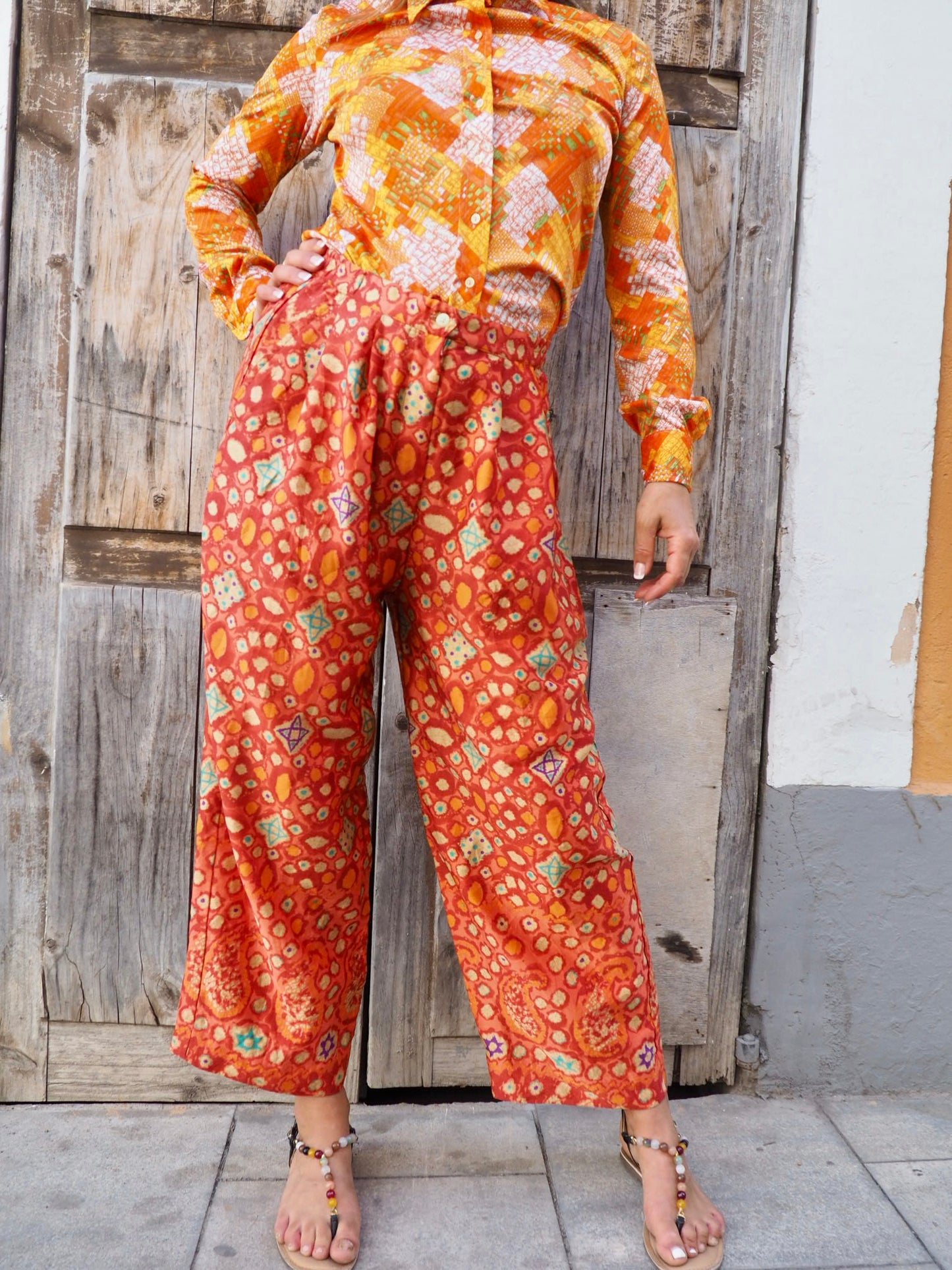 Vintage 1970’s Indonesian orange printed pants