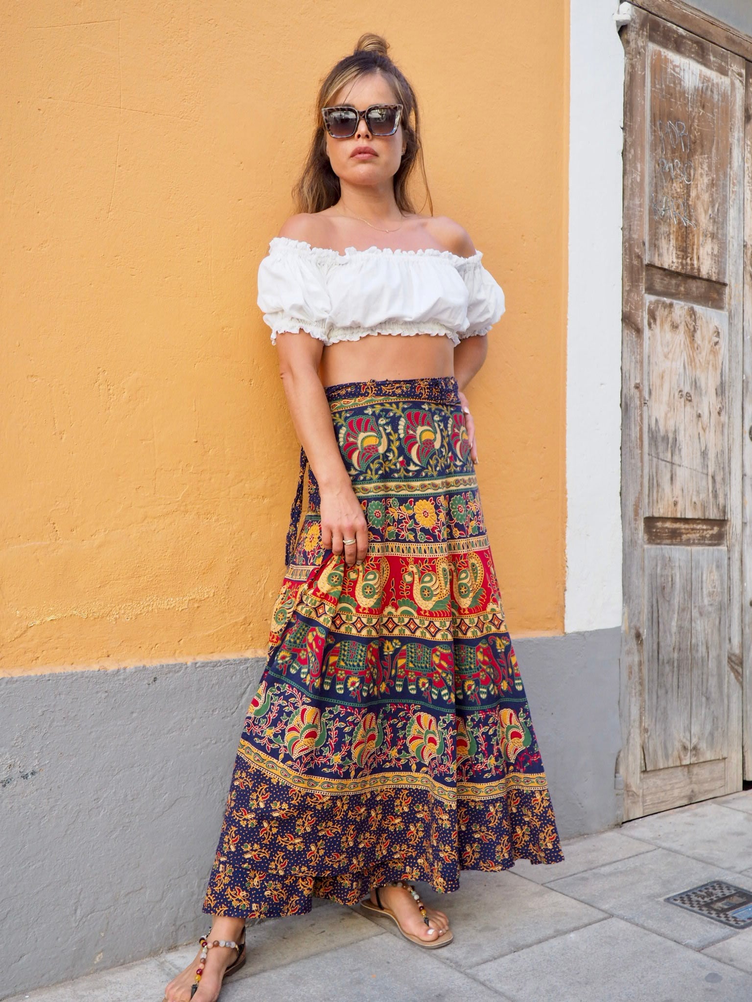 Vintage wrap skirt, elephant block print outlet skirt