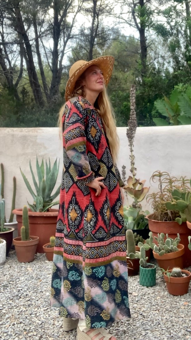 Beautiful handmade Indian Kantha long jacket up-cycled by Vagabond Ibiza