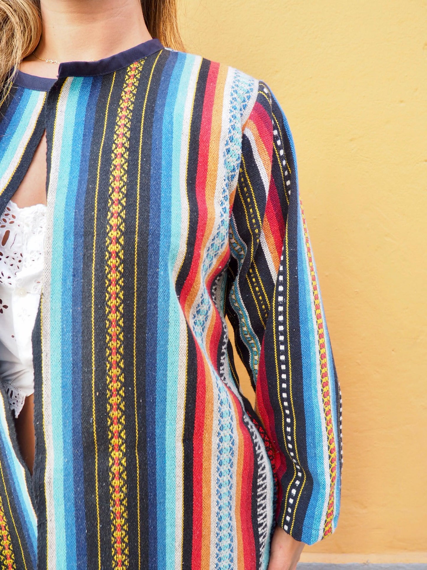 Vintage 1970’s Mexican woven textile jacket up-cycled by Vagabond Ibiza