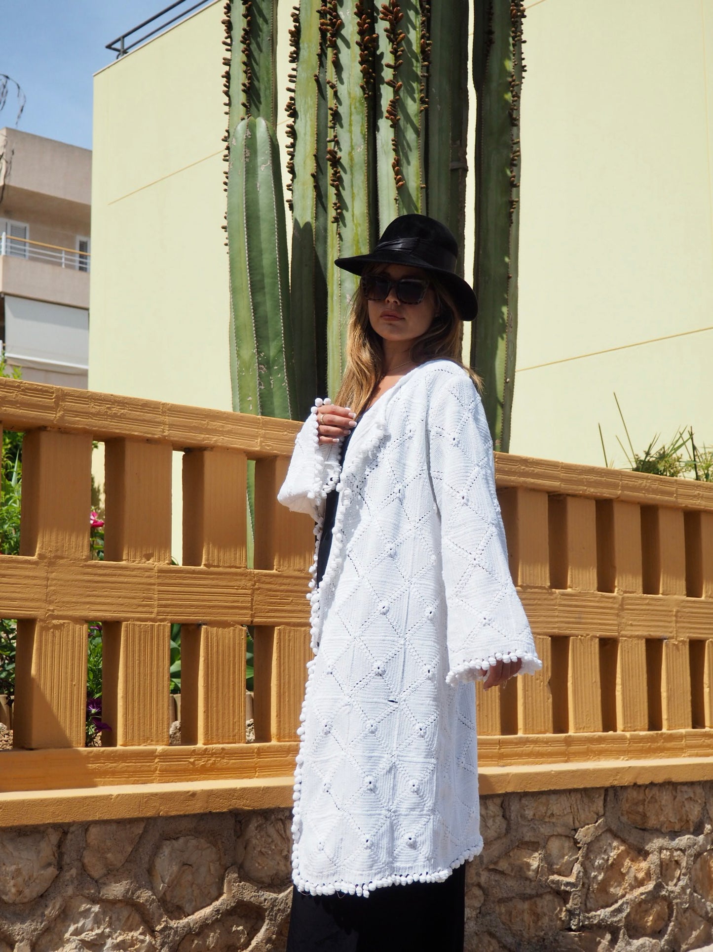 White vintage crochet jacket up-cycled by Vagabond ibiza