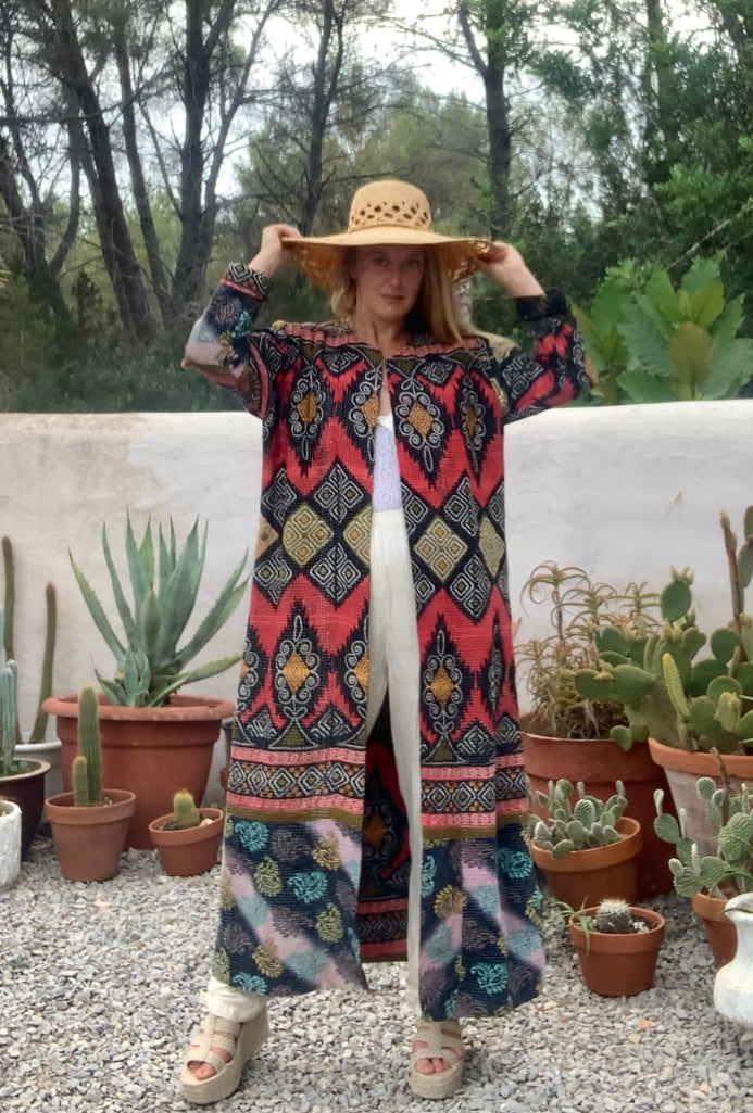 Beautiful handmade Indian Kantha long jacket up-cycled by Vagabond Ibiza